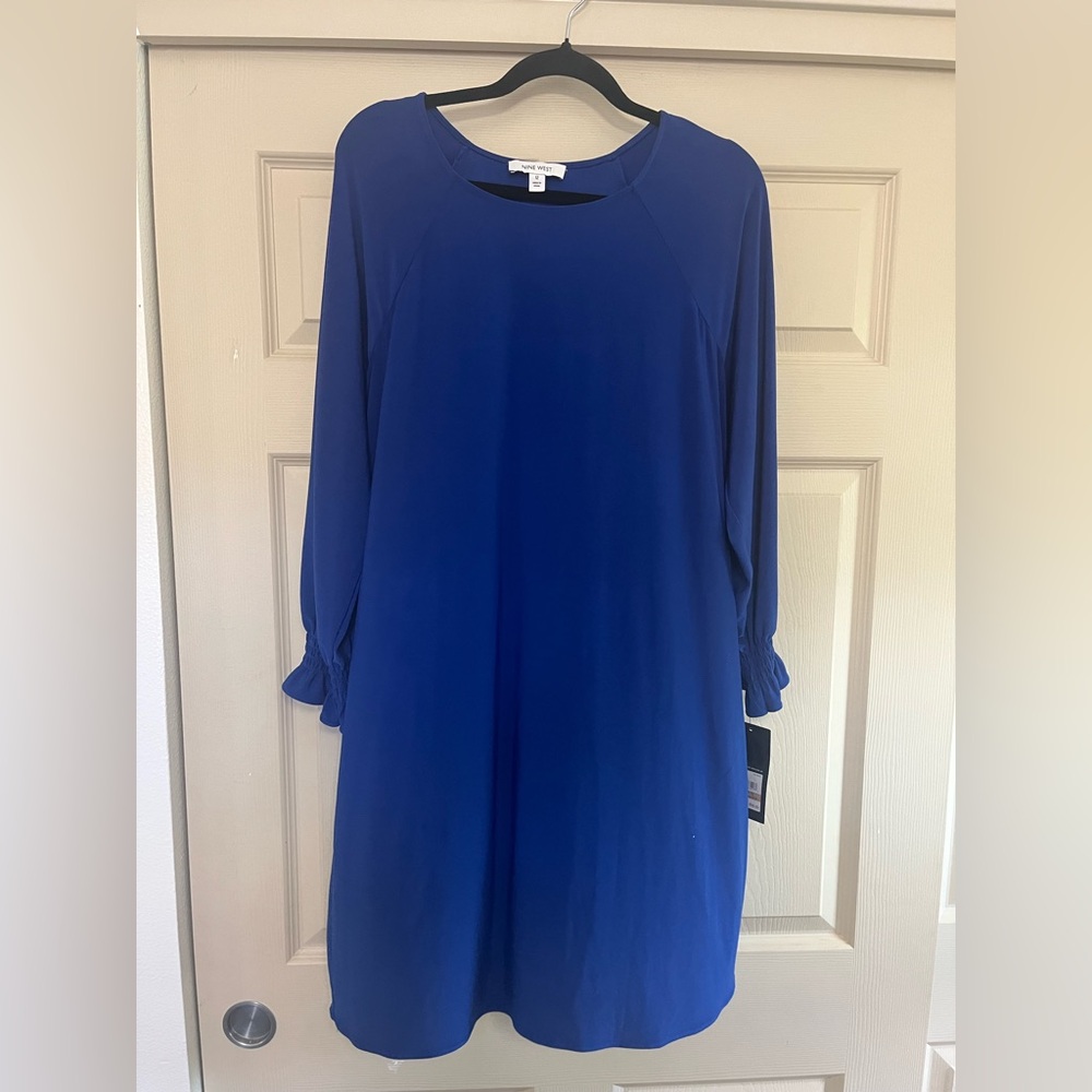Nine West Blue Long Sleeve Dress